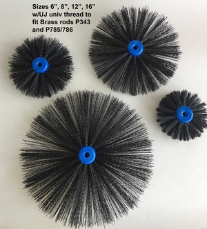 Plastic Center brush, 3 row x8" poly w/universal thread female
